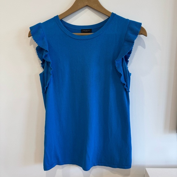 Ann Taylor Factory Tops - Ann Taylor Blue Ruffled Sleeveless Tank Top